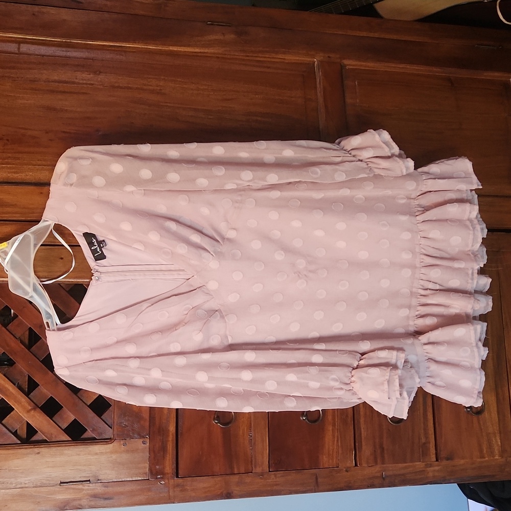 Pale pink polka dot v neck dress
